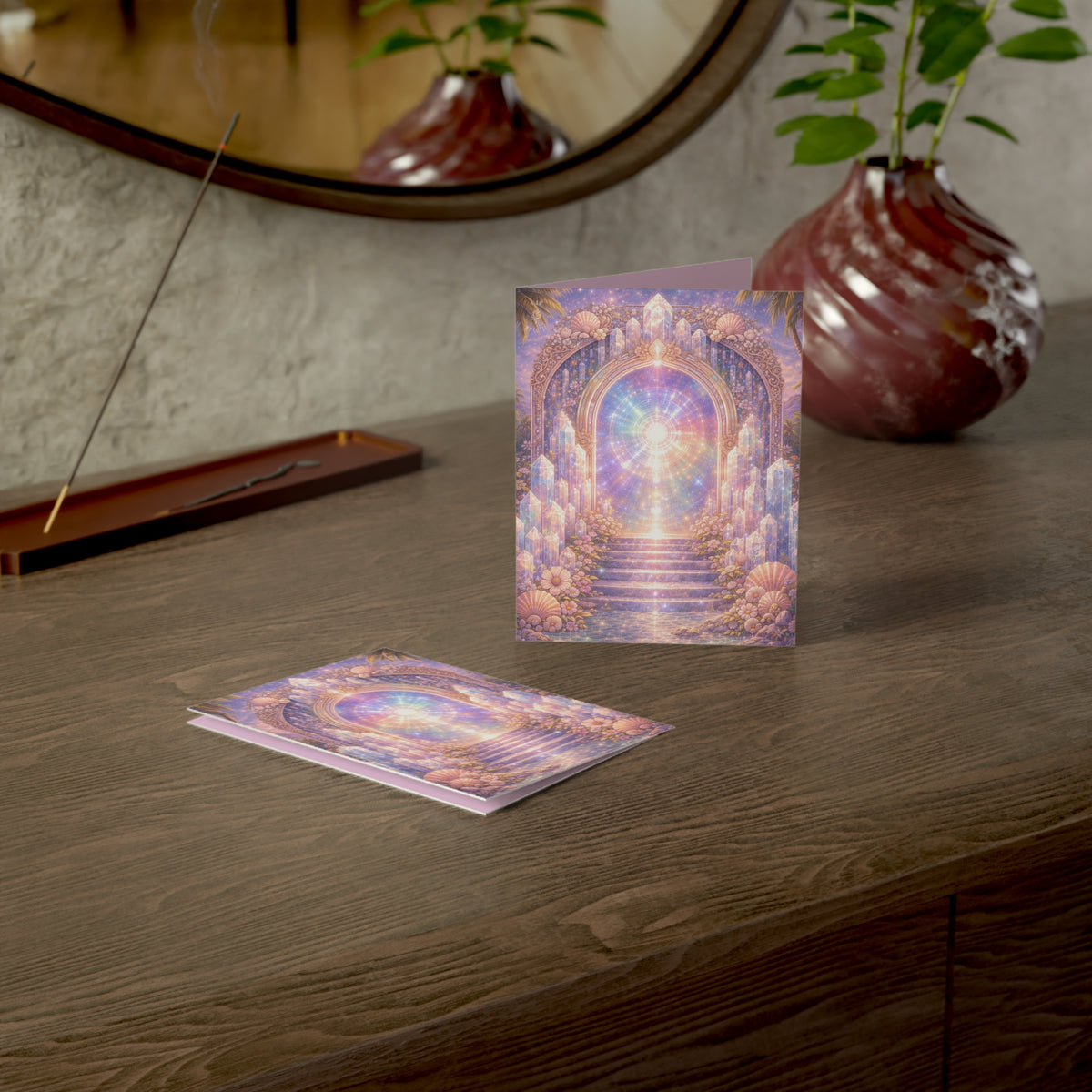 Lemurian Crystal Portal Greeting Card — Ethereal Crystal Stairway Blank Note (1/10/30/50 pcs)