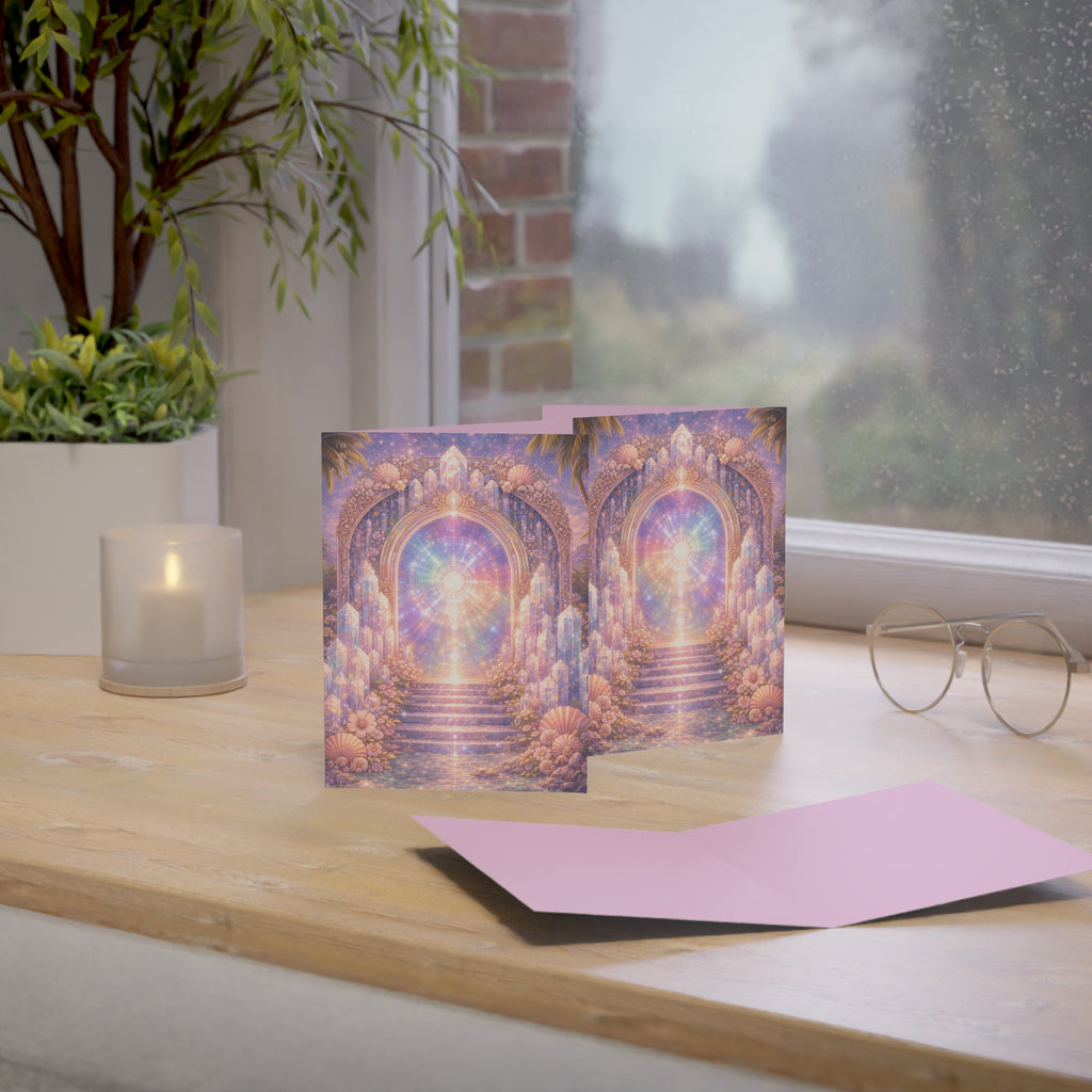 Lemurian Crystal Portal Greeting Card — Ethereal Crystal Stairway Blank Note (1/10/30/50 pcs)