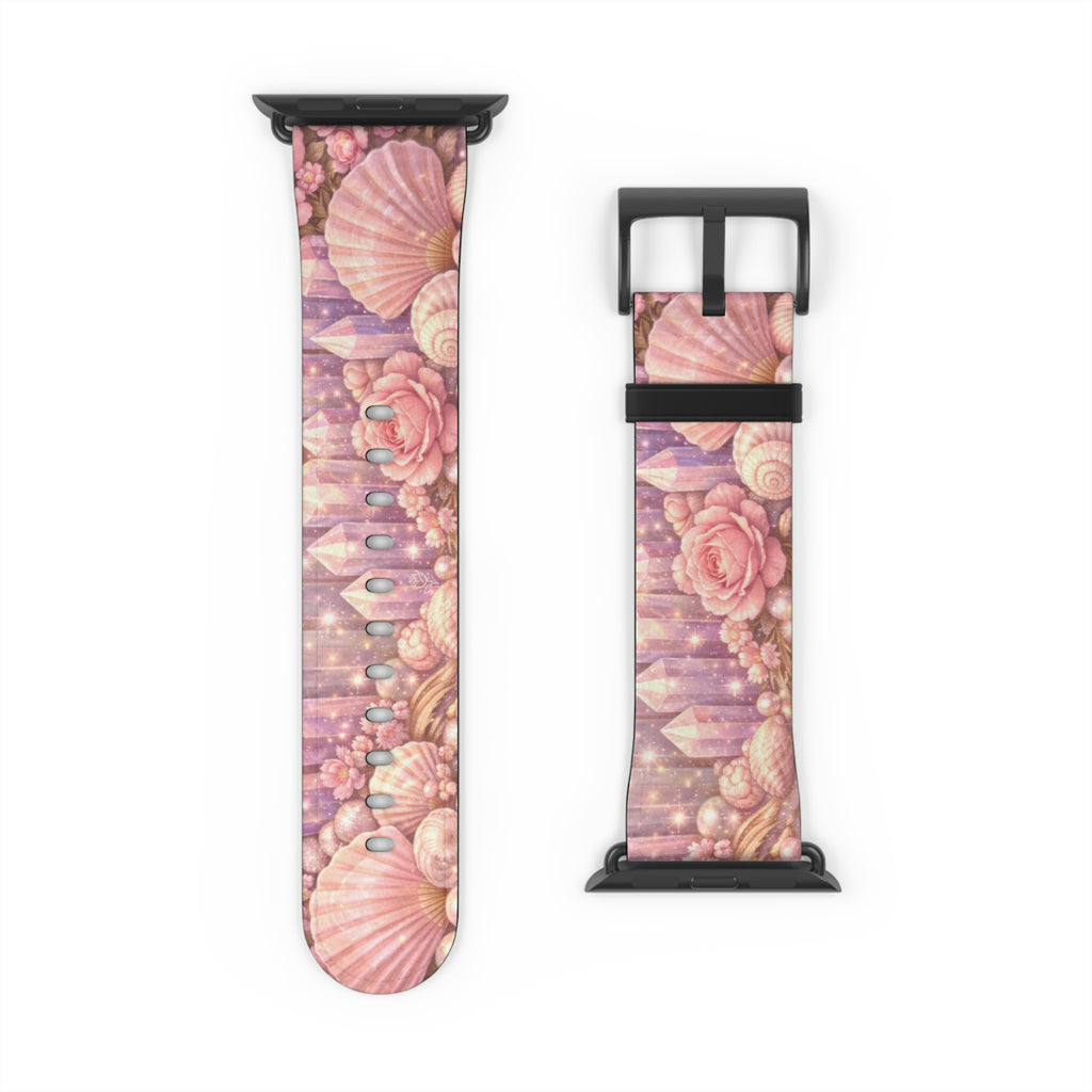 Lemurian Rose Crystal Garden Watch Band — Floral Magical Shell Pattern Apple Watch Strap