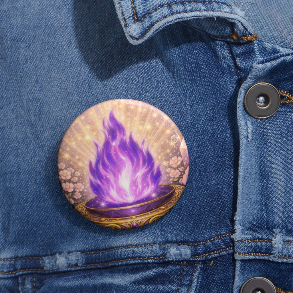Violet Flame Pin Button — 7th Ray Flame Enamel-Style Badge