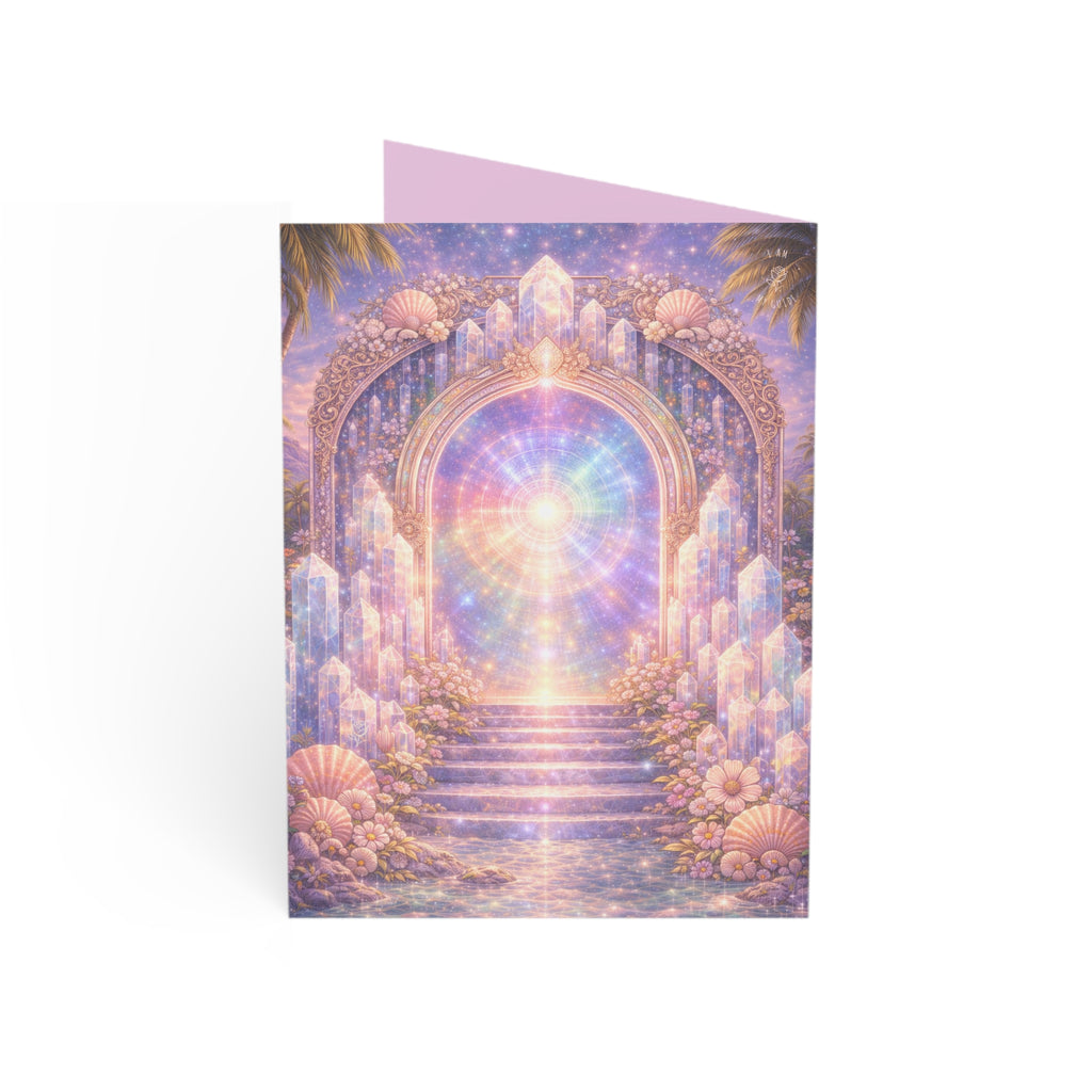 Lemurian Crystal Portal Greeting Card — Ethereal Crystal Stairway Blank Note (1/10/30/50 pcs)
