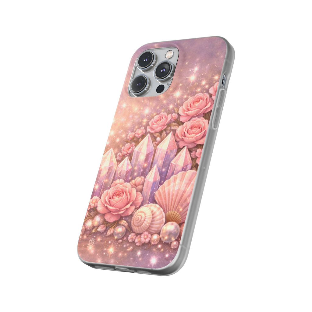 iPhone Case Lemurian Rose Crystal Garden — Sparkling Pastel Floral iPhone Cover