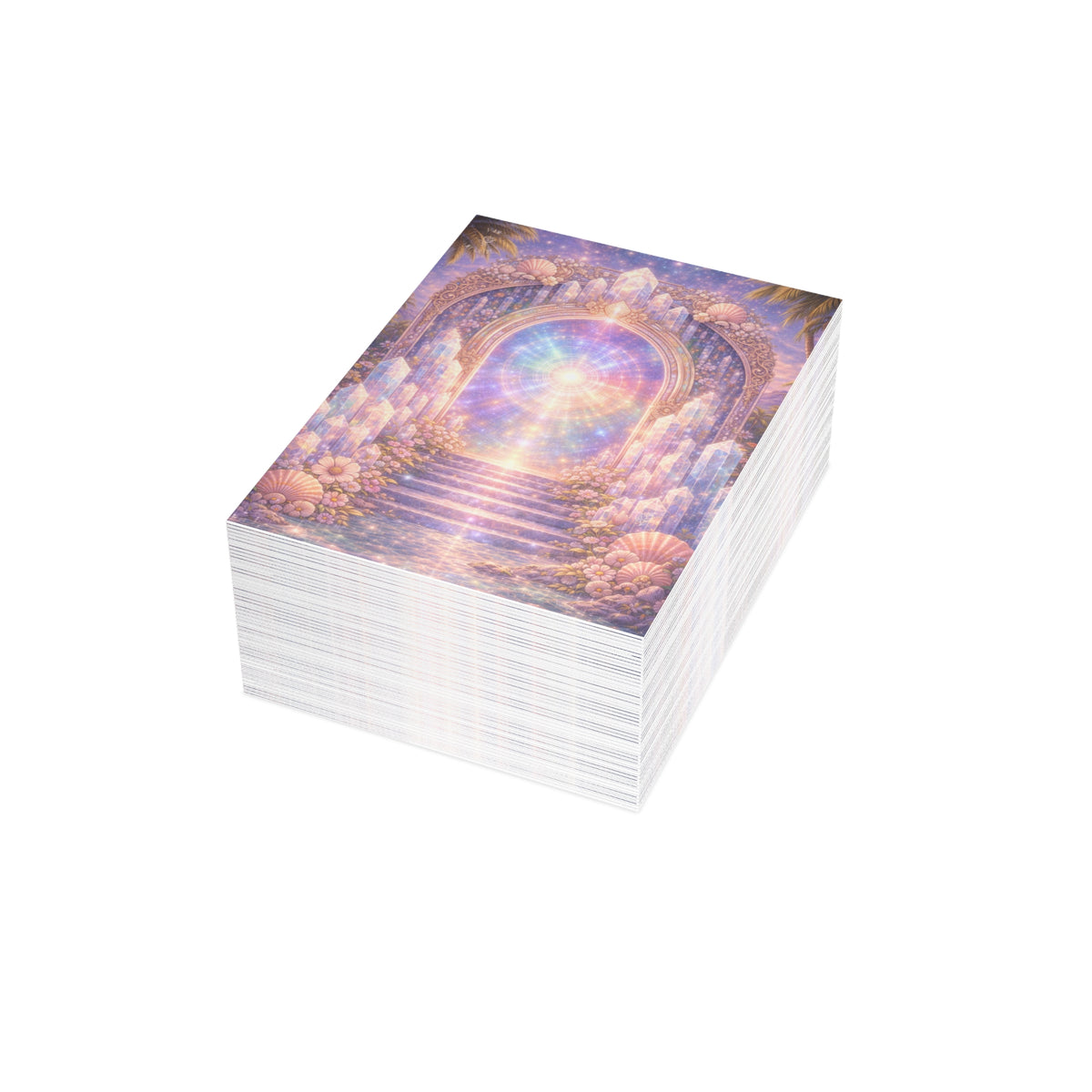 Lemurian Crystal Portal Greeting Card — Ethereal Crystal Stairway Blank Note (1/10/30/50 pcs)