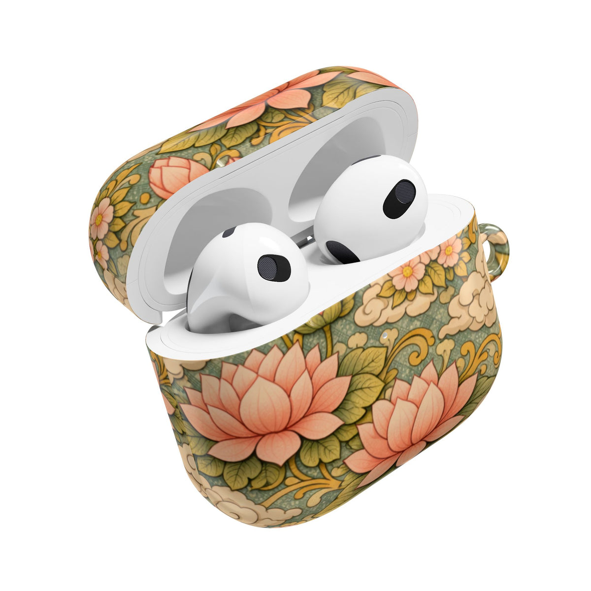 Bodhisattva Kwan Yin's Lotus AirPod Case — Vintage Botanical Pattern Protective Cover
