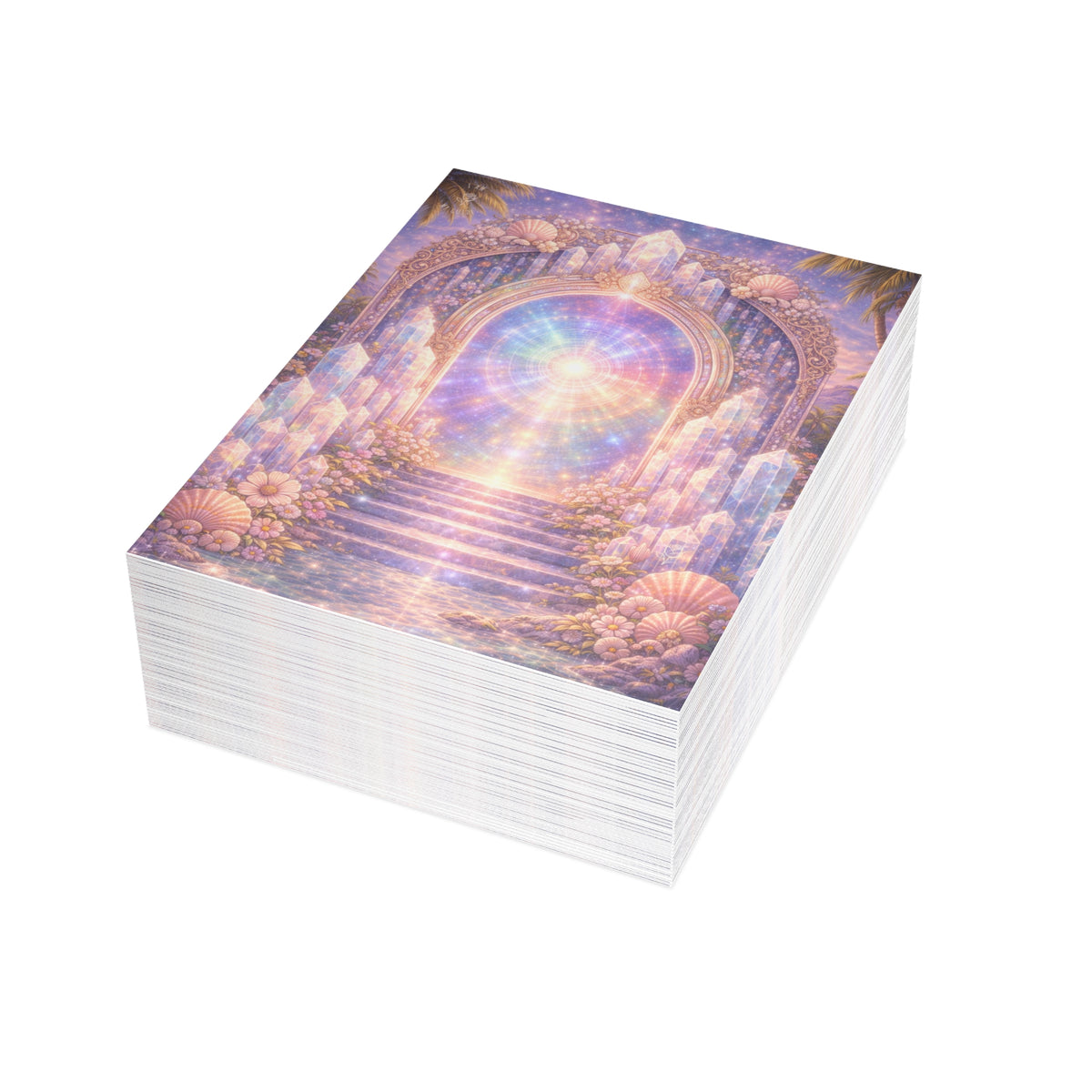 Lemurian Crystal Portal Greeting Card — Ethereal Crystal Stairway Blank Note (1/10/30/50 pcs)