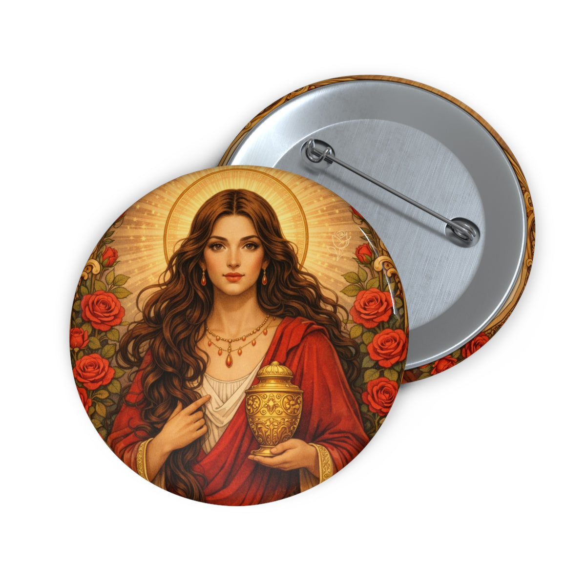 The Sisterhood of The Rose Pin Button — Mary Magdalene Style Badge