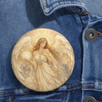 Birthday Angel Sitael Illustration Pin Button — Vintage Guardian Angel Badge