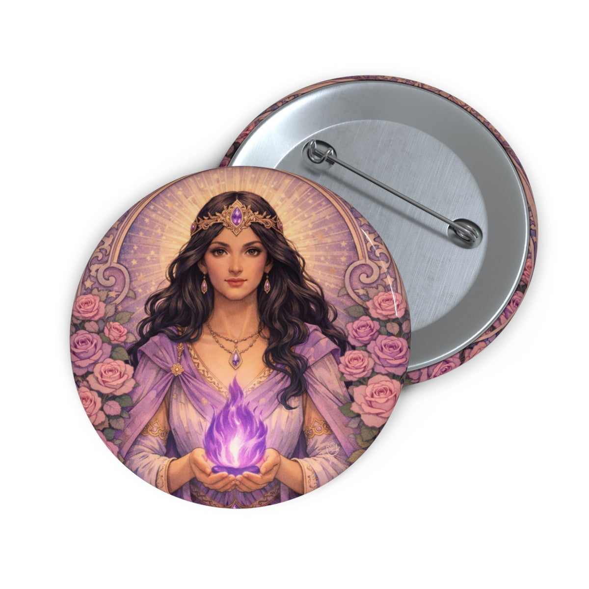 Master Portia Pin Button — Violet Flame Enamel Badge