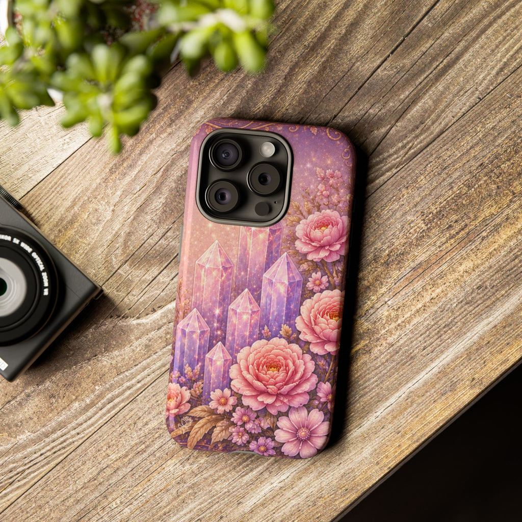 Lilac Quartz Garden Phone Case — Pink Floral Gemstone iPhone Cover
