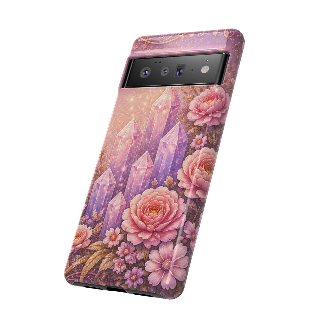 Google Pixel Lilac Quartz Garden Phone Case — Pink Floral Crystal Phone Cover