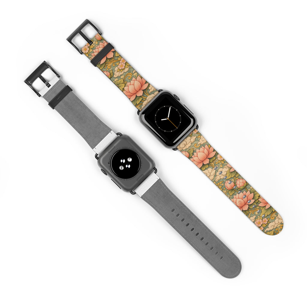 Bodhisattva Kuan Yin's Lotus Garden iWatch Band — Kwan Yin (Chenrezig) Vintage Lotus Pattern Strap for Apple Watch