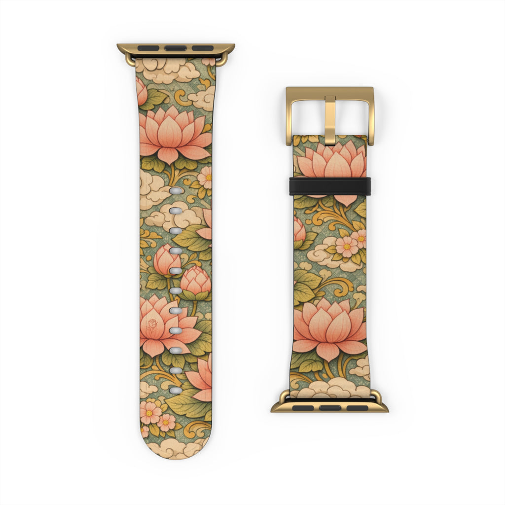 Bodhisattva Kuan Yin's Lotus Garden iWatch Band — Kwan Yin (Chenrezig) Vintage Lotus Pattern Strap for Apple Watch