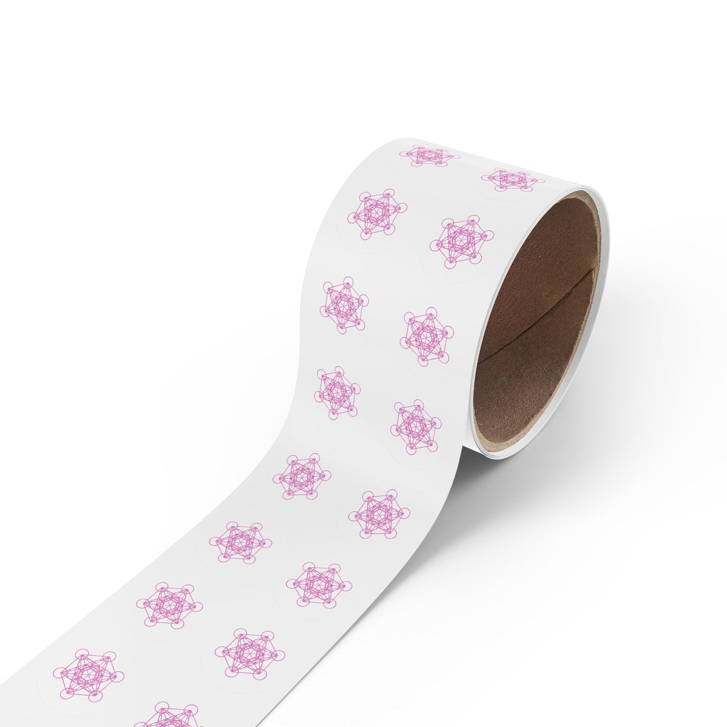 Pink Metatron's Cube Round Sticker Rolls — Sacred Geometry Labels (Pack)