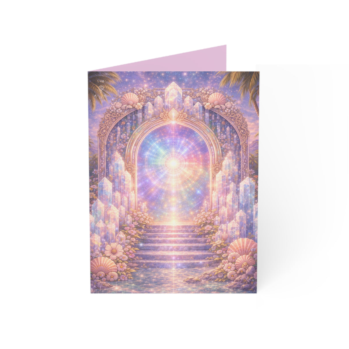 Lemurian Crystal Portal Greeting Card — Ethereal Crystal Stairway Blank Note (1/10/30/50 pcs)