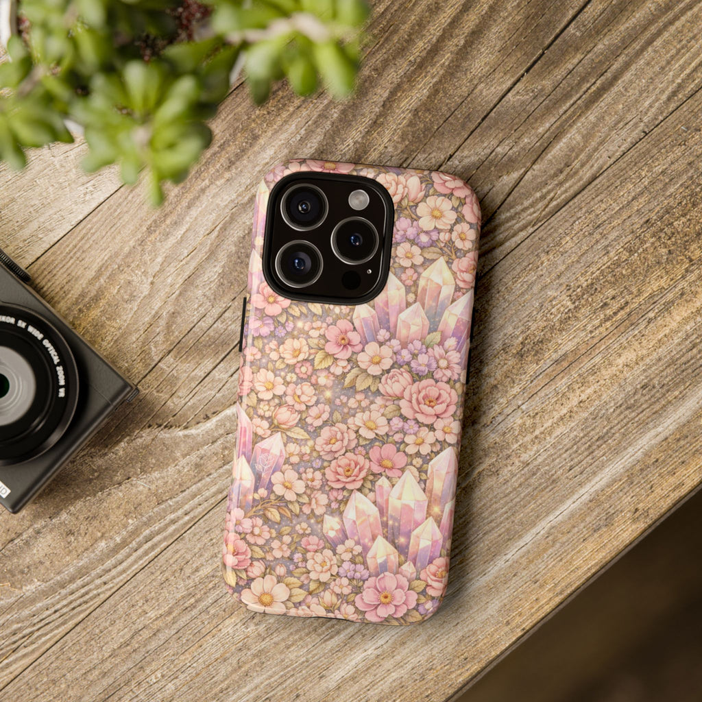 iPhone Case — Angelic Crystal Garden Phone Case — Pink Floral Quartz Protective Cover