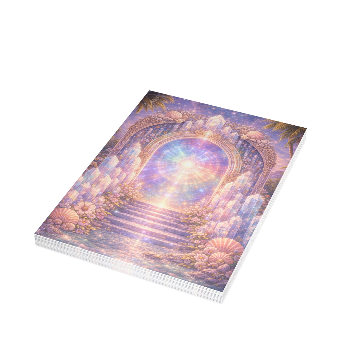 Lemurian Crystal Portal Greeting Card — Ethereal Crystal Stairway Blank Note (1/10/30/50 pcs)