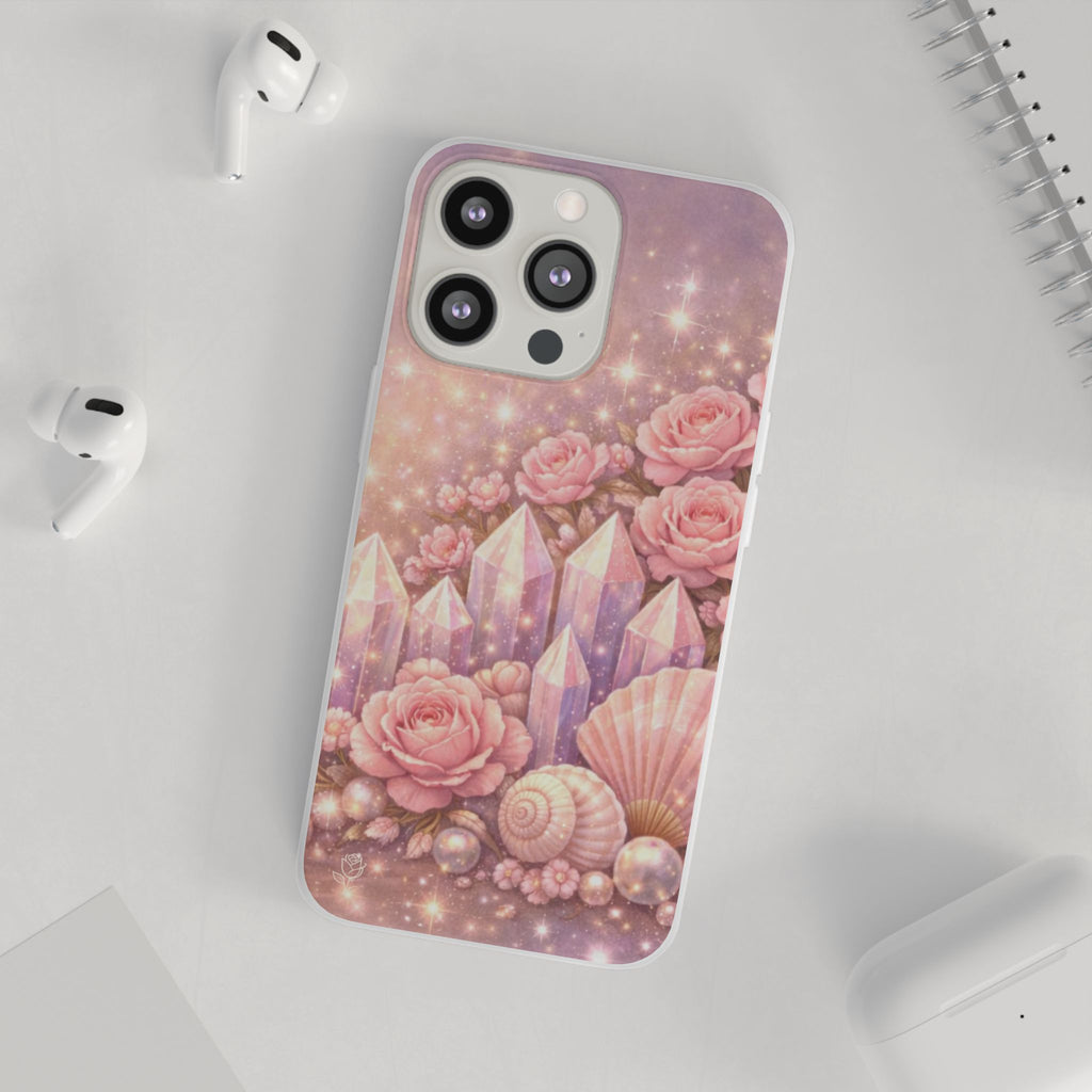 iPhone Case Lemurian Rose Crystal Garden — Sparkling Pastel Floral iPhone Cover