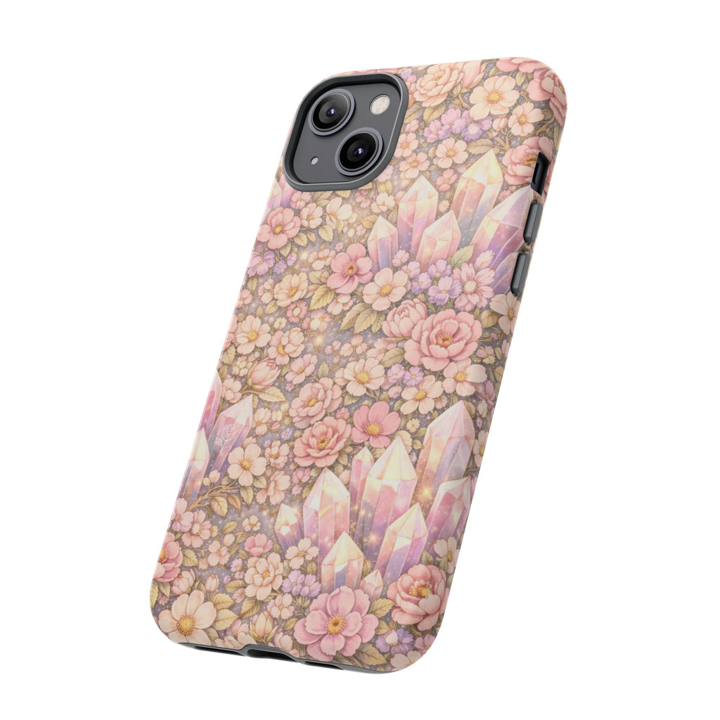 iPhone Case — Angelic Crystal Garden Phone Case — Pink Floral Quartz Protective Cover