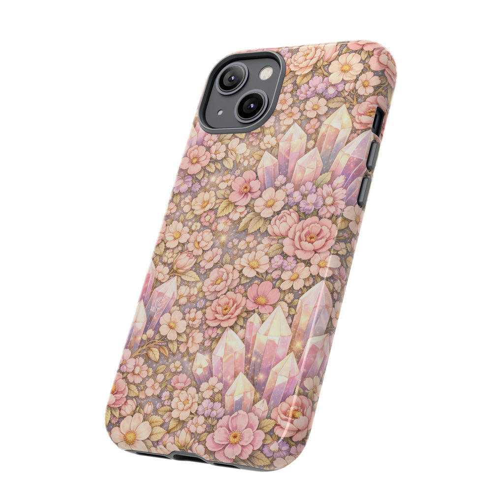 iPhone Case — Angelic Crystal Garden Phone Case — Pink Floral Quartz Protective Cover