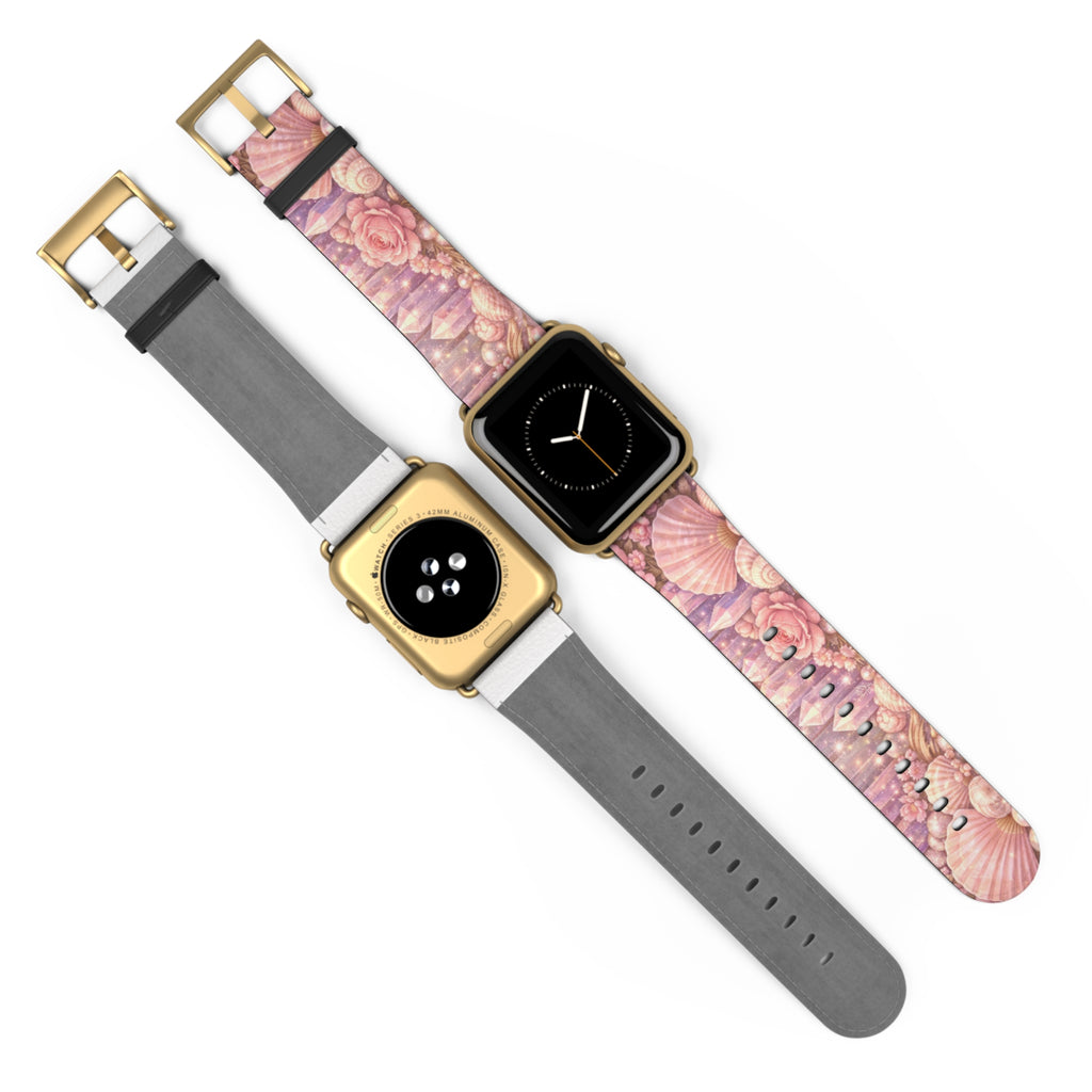 Lemurian Rose Crystal Garden Watch Band — Floral Magical Shell Pattern Apple Watch Strap