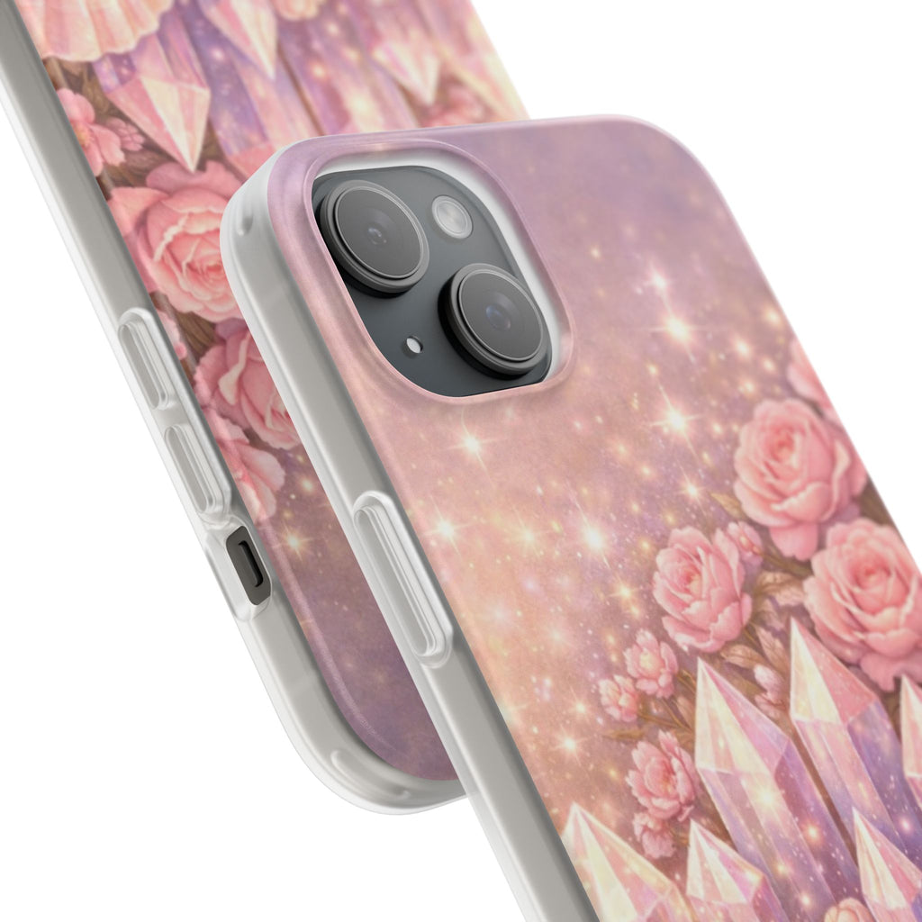 iPhone Case Lemurian Rose Crystal Garden — Sparkling Pastel Floral iPhone Cover