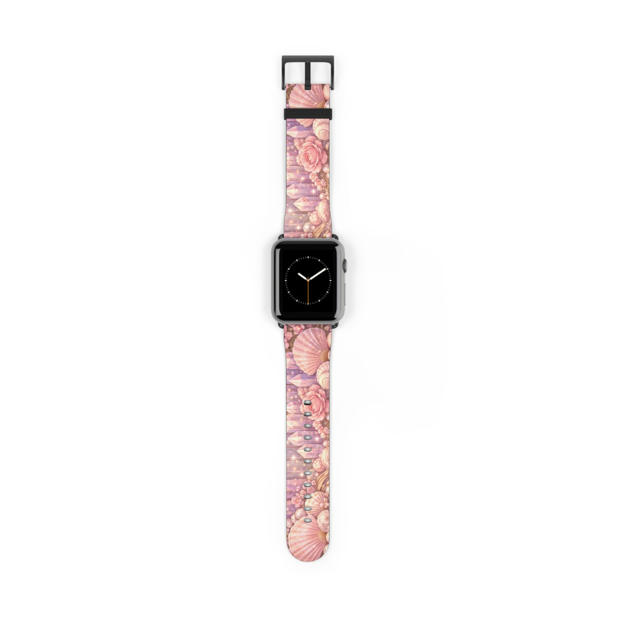 Lemurian Rose Crystal Garden Watch Band — Floral Magical Shell Pattern Apple Watch Strap