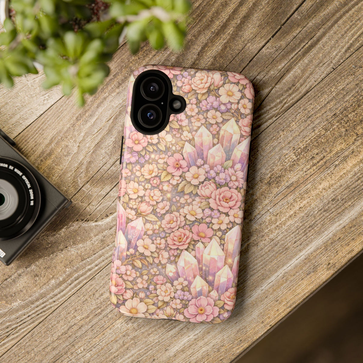 iPhone Case — Angelic Crystal Garden Phone Case — Pink Floral Quartz Protective Cover
