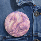 Lilac Fire Dragon Button Pin — Pastel Mystical Pinback for Jackets & Bags
