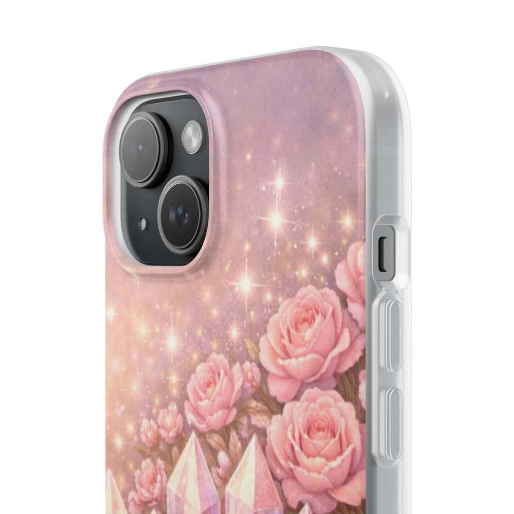 iPhone Case Lemurian Rose Crystal Garden — Sparkling Pastel Floral iPhone Cover
