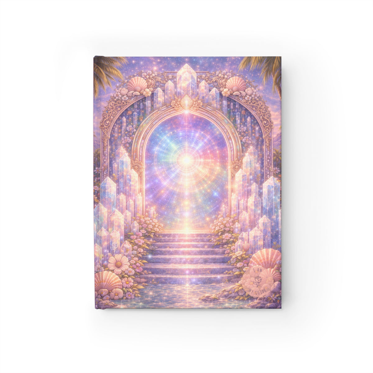 Lemurian Crystal Portal Journal — Blank (Unlined) Pages — Pastel Crystal Stairway Guided Notebook