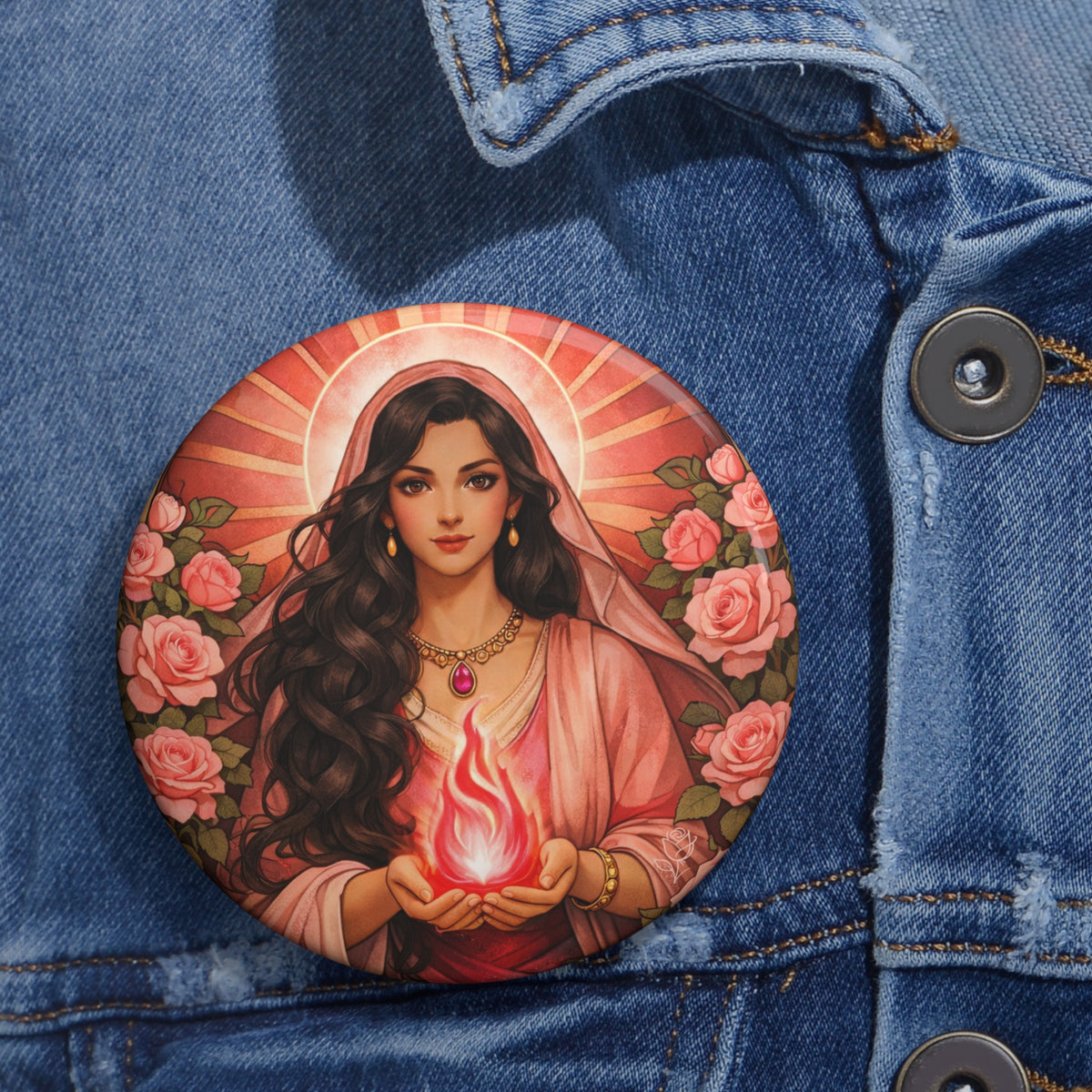 Golden Ruby Flame Pin Button — Master Nada Chohan of the Sixth Ray Badge