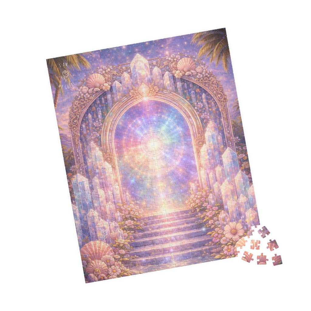 Lemurian Crystal Portal Jigsaw Puzzle — Ethereal Stairway to Light (110/252/520 pcs)