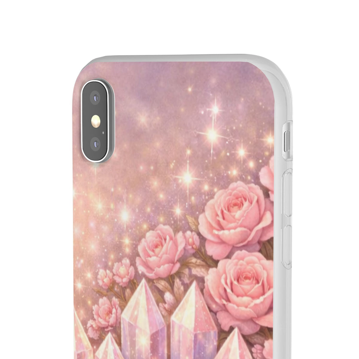 iPhone Case Lemurian Rose Crystal Garden — Sparkling Pastel Floral iPhone Cover