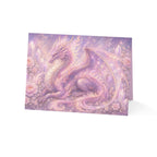 Lilac Fire Dragon Greeting Card — Pastel Floral Dragon Art Folded Note Cards (1/10/30/50-pack)