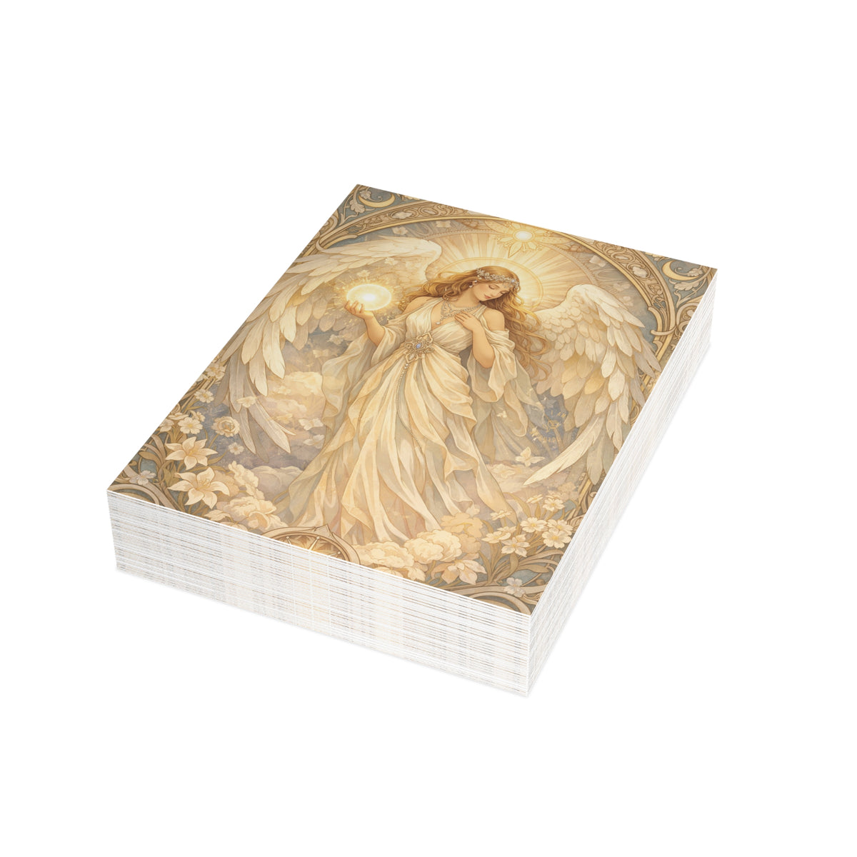 Birthday Angel Sitael Greeting Cards — Ethereal Angel Floral Blank Note Cards (Single or Pack of 10/30/50)