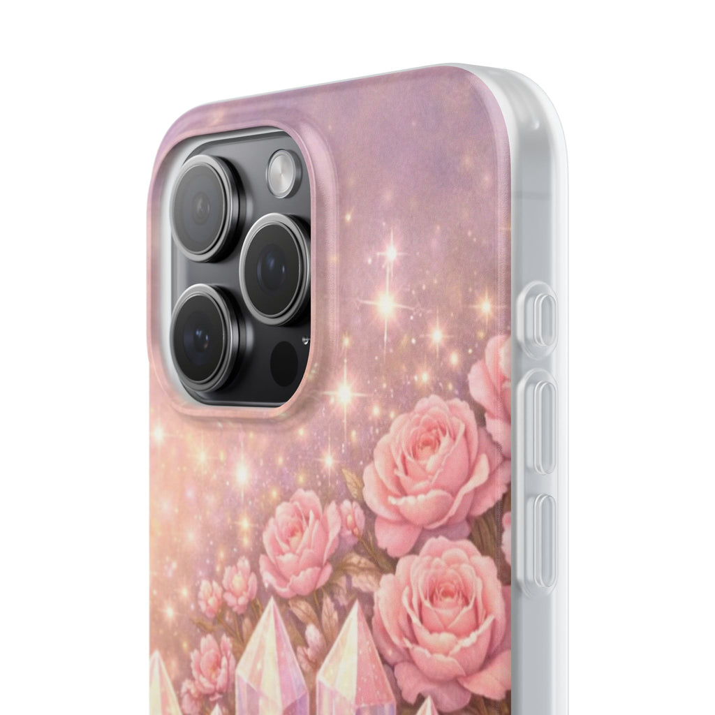 iPhone Case Lemurian Rose Crystal Garden — Sparkling Pastel Floral iPhone Cover