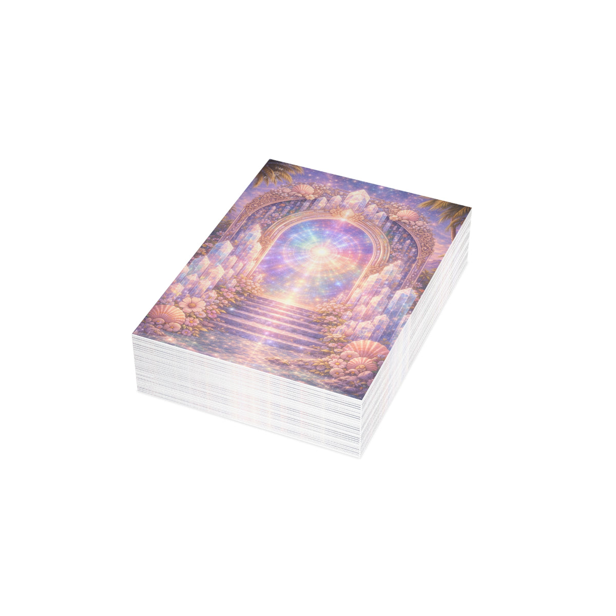 Lemurian Crystal Portal Greeting Card — Ethereal Crystal Stairway Blank Note (1/10/30/50 pcs)