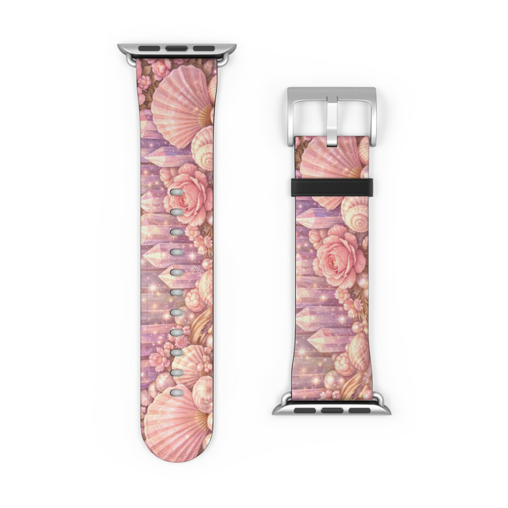 Lemurian Rose Crystal Garden Watch Band — Floral Magical Shell Pattern Apple Watch Strap