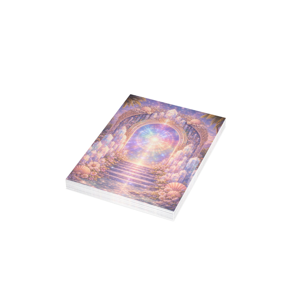 Lemurian Crystal Portal Greeting Card — Ethereal Crystal Stairway Blank Note (1/10/30/50 pcs)