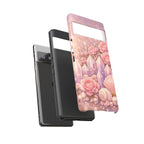 Google Pixel Phone Case — Lemurian Rose Crystal Garden Protective Tough Case — Pink Roses, Shells & Sparkling Gems Phone Case