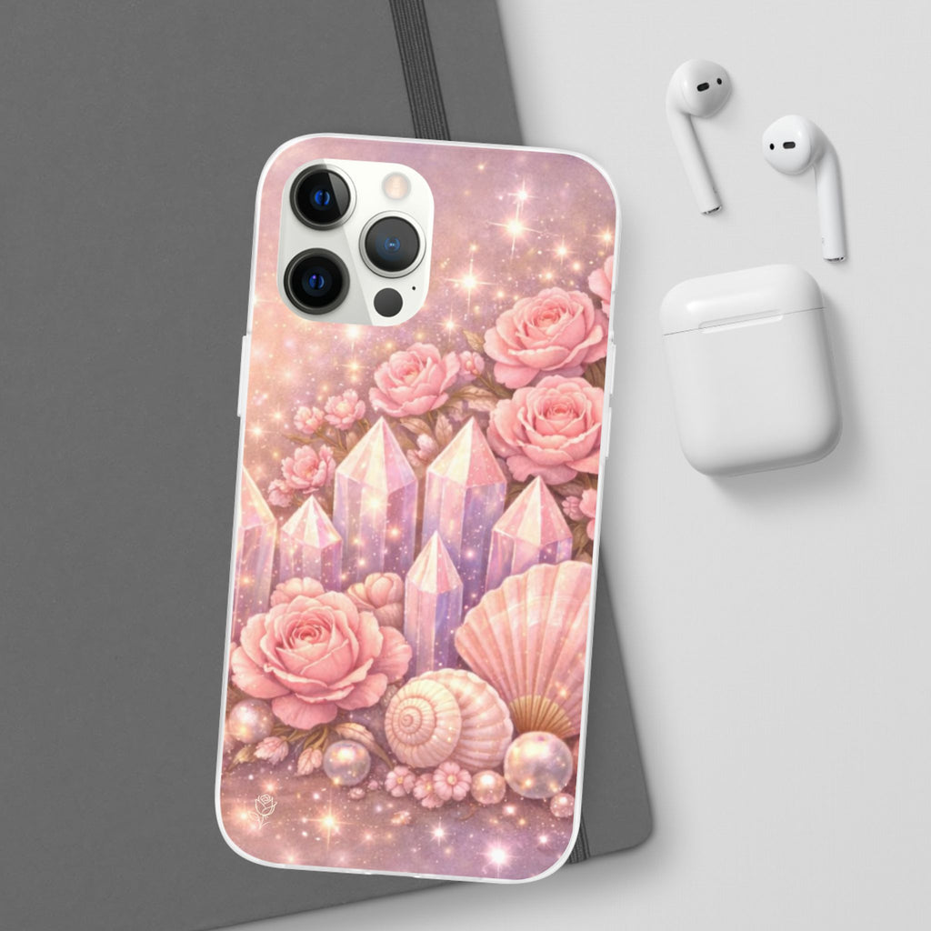 iPhone Case Lemurian Rose Crystal Garden — Sparkling Pastel Floral iPhone Cover