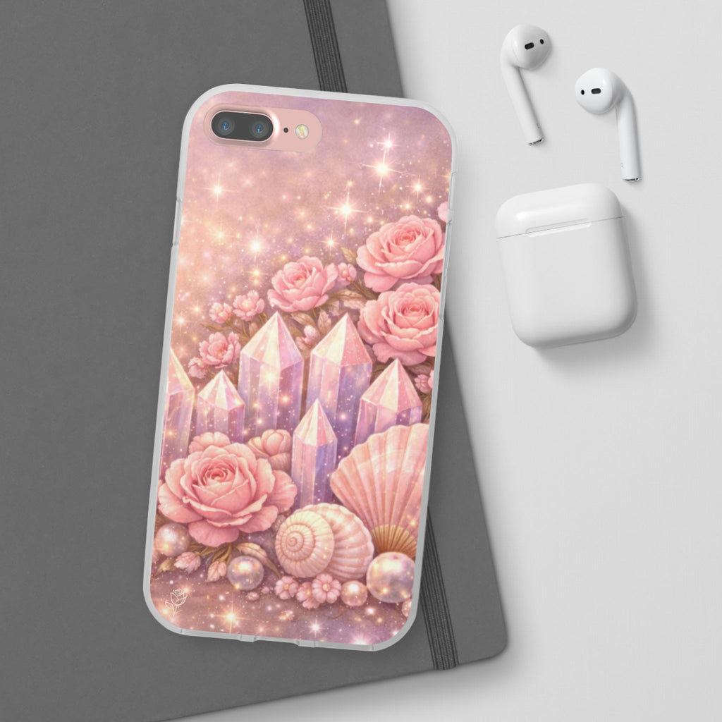 iPhone Case Lemurian Rose Crystal Garden — Sparkling Pastel Floral iPhone Cover