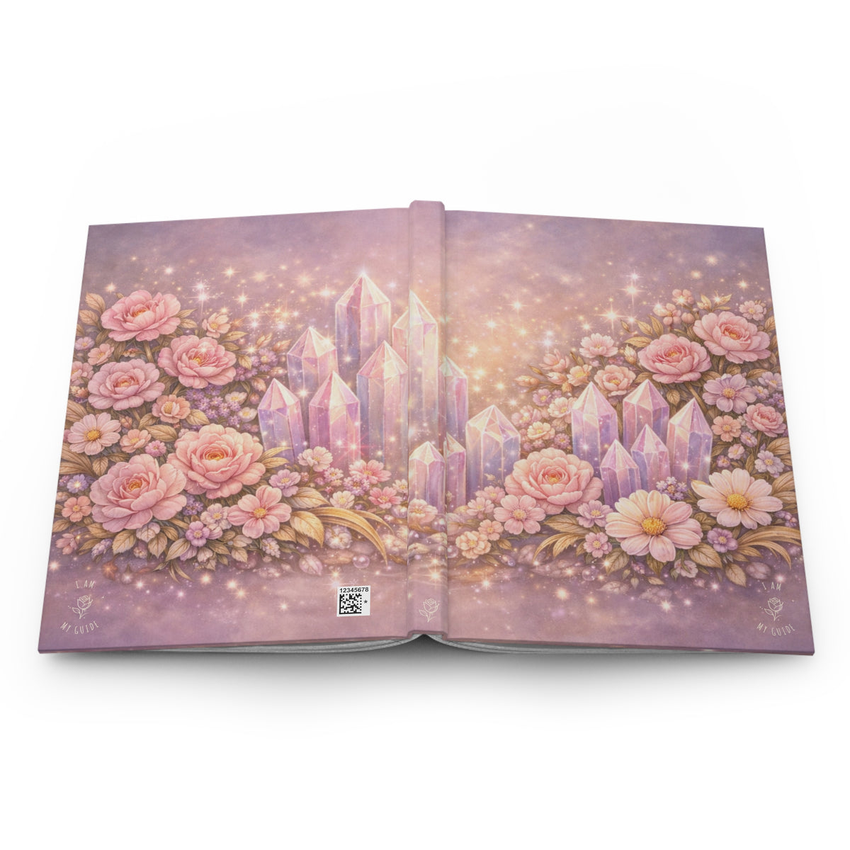 Angelic Crystal Garden Hardcover Journal (Lined Pages) — Pink Floral & Sparkle Notebook