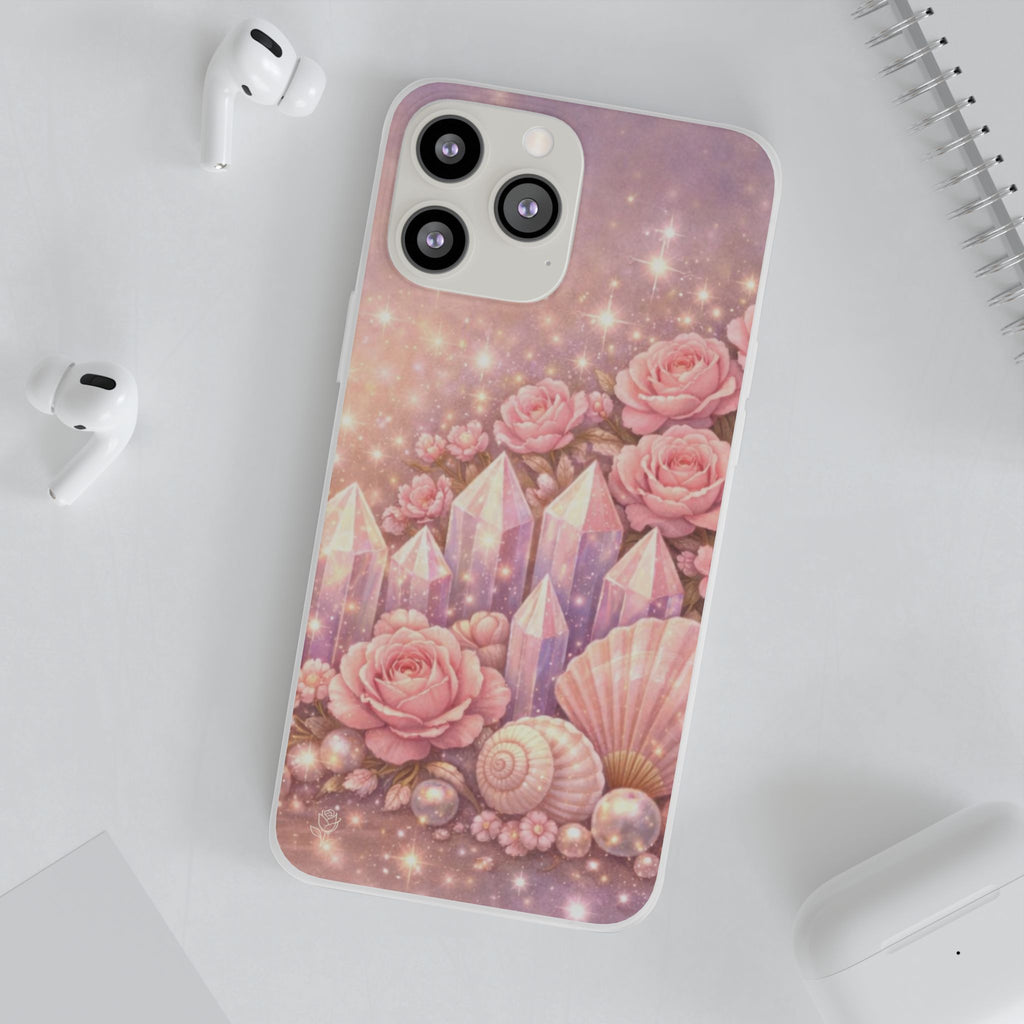 iPhone Case Lemurian Rose Crystal Garden — Sparkling Pastel Floral iPhone Cover