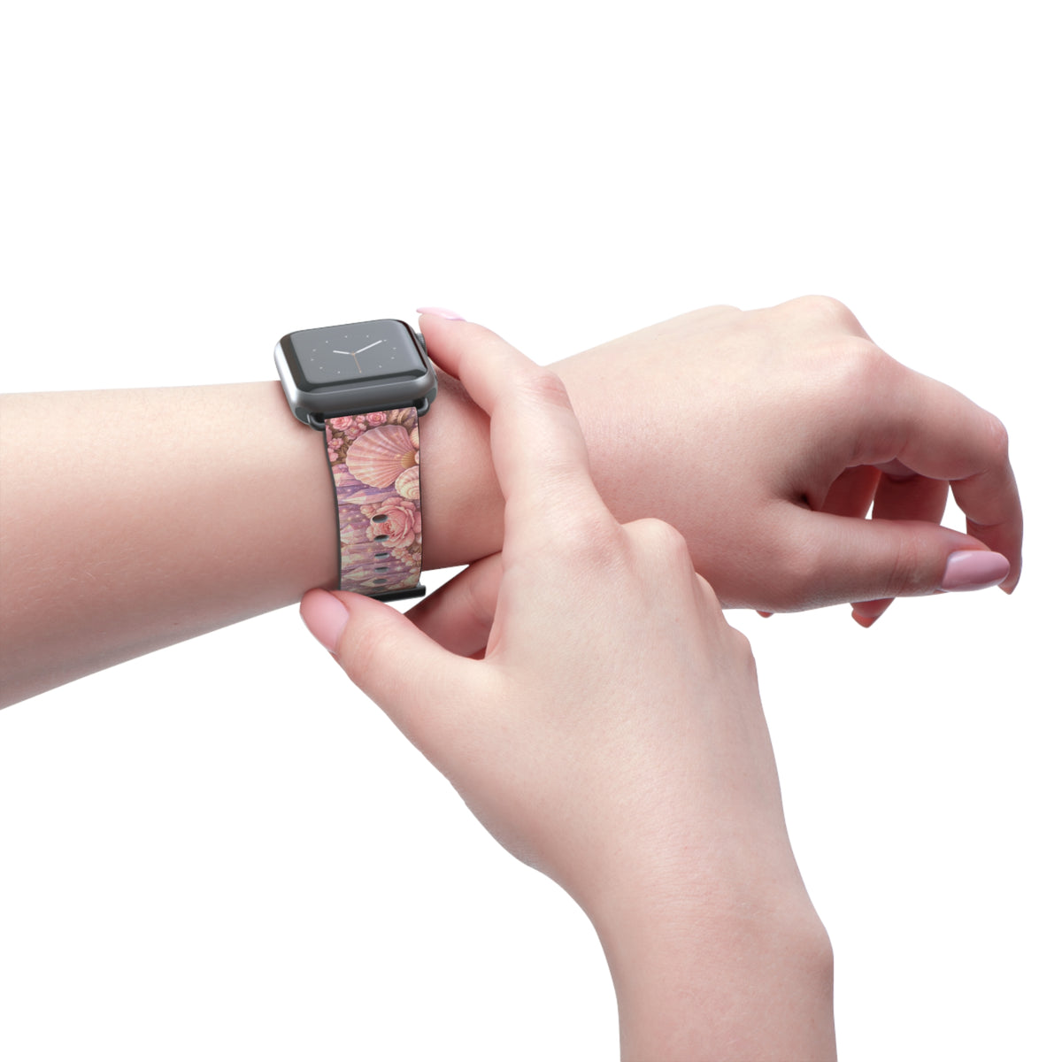 Lemurian Rose Crystal Garden Watch Band — Floral Magical Shell Pattern Apple Watch Strap