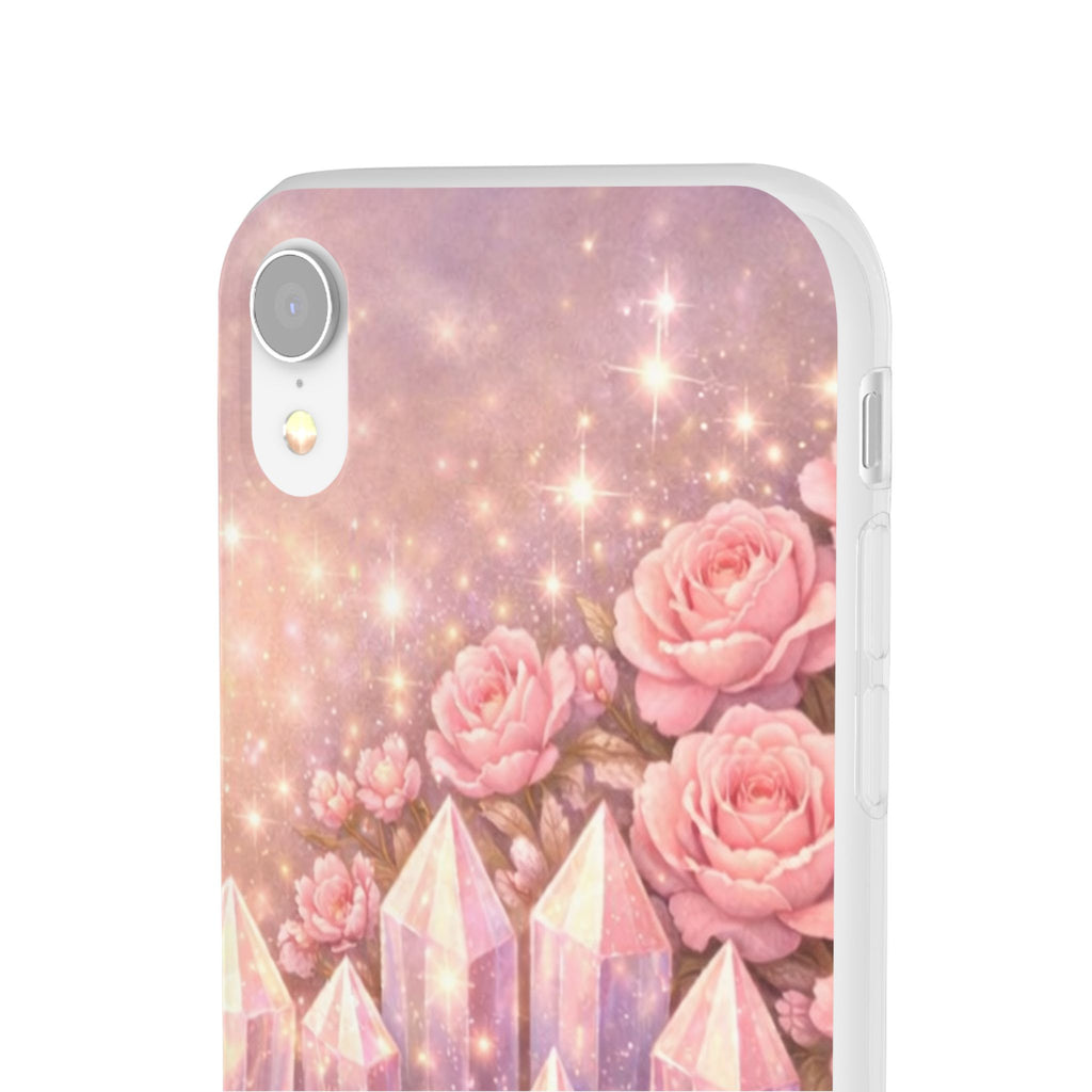 iPhone Case Lemurian Rose Crystal Garden — Sparkling Pastel Floral iPhone Cover