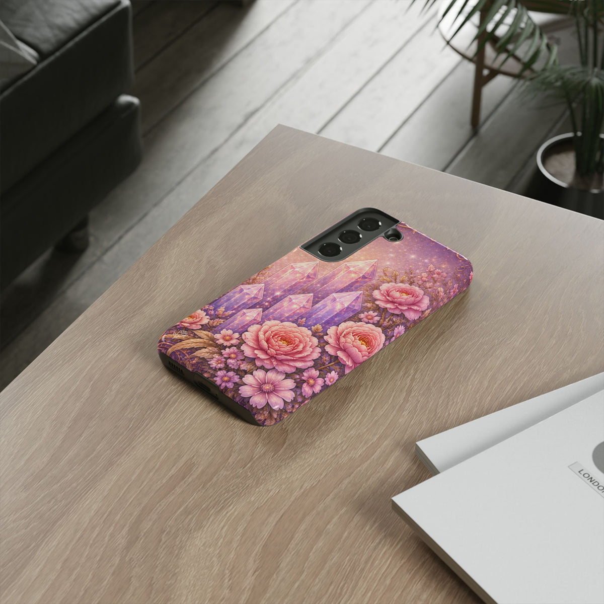 Samsung Galaxy Crystal Garden Phone Case — Pink Floral Crystal Phone Cover