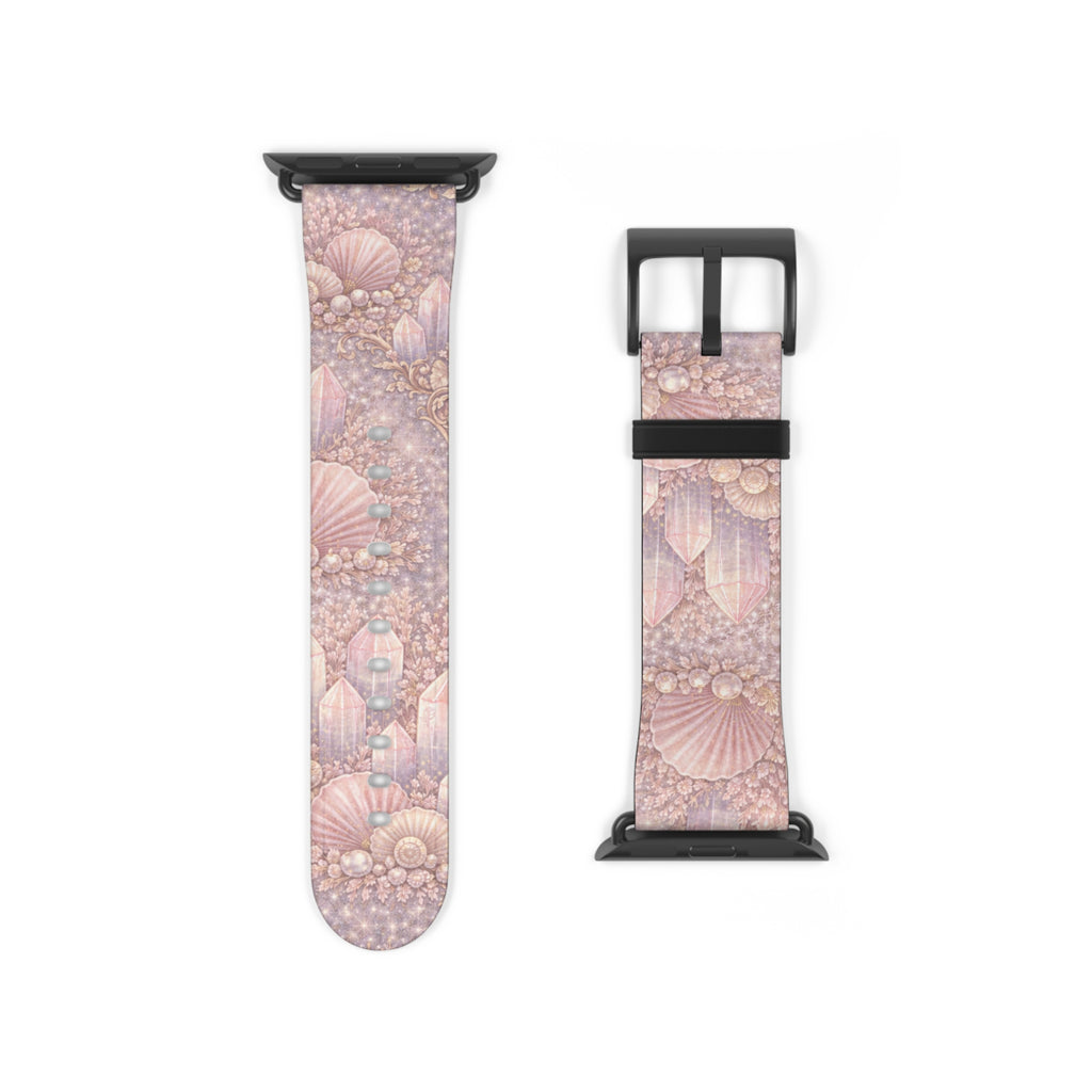 Lemurian Mermaid Crystal Garden Pattern iWatch Band — Pink Seashell Apple Watch Strap