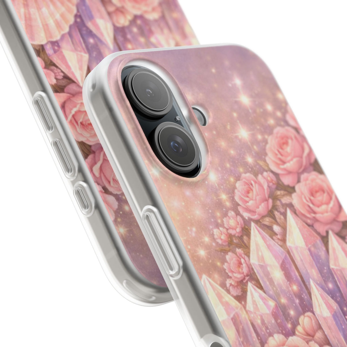 iPhone Case Lemurian Rose Crystal Garden — Sparkling Pastel Floral iPhone Cover