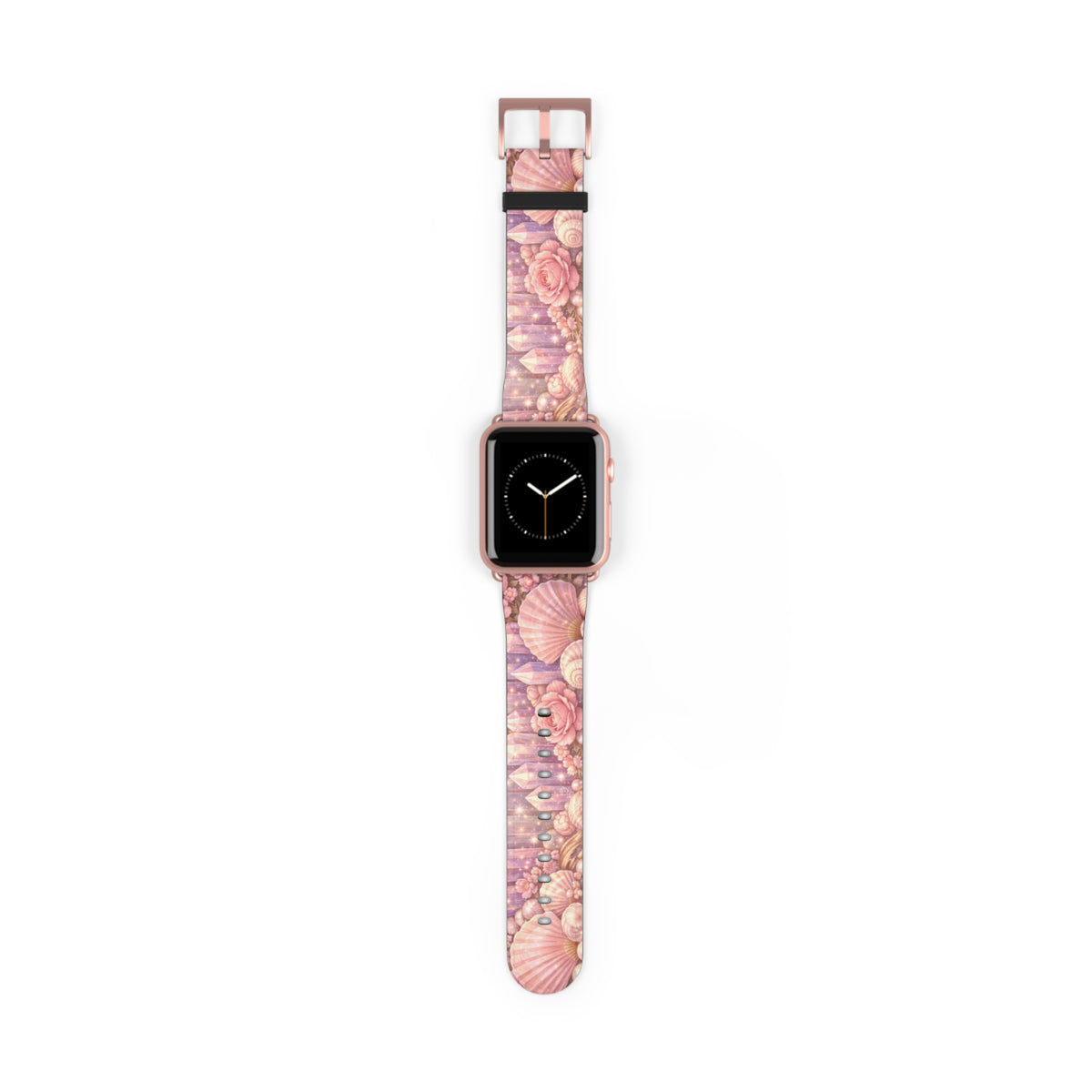 Lemurian Rose Crystal Garden Watch Band — Floral Magical Shell Pattern Apple Watch Strap